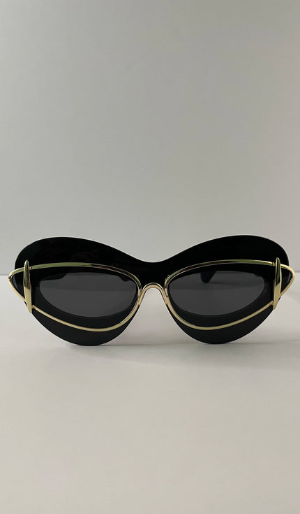 Noks Black & Gold Double Frame Cat-Eye Sunglasses