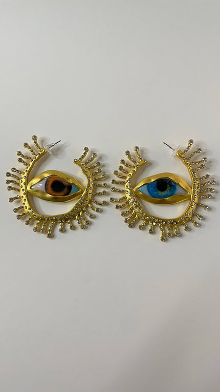 Alex Gold Neutral & Blue Eye Gaze Embellished Earrings