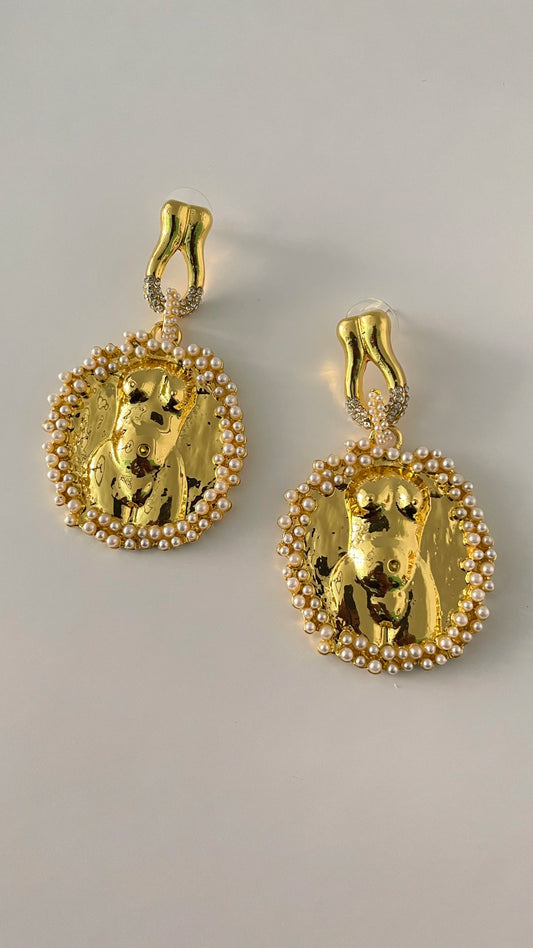 Nthabe Gold Pearl Encrusted Anatomy Earrings