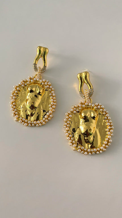 Nthabe Gold Pearl Encrusted Anatomy Earrings