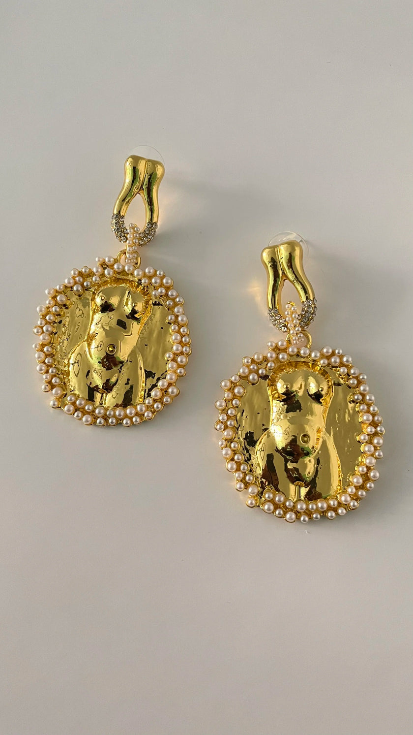 Nthabe Gold Pearl Encrusted Anatomy Earrings