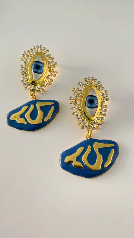 Mali Embellished Eye Gold Drop Earrings
