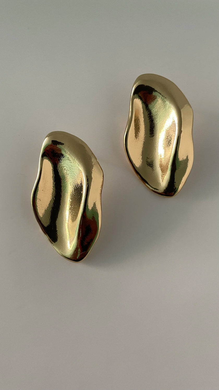 Thandi Gold Oval Textured Leaf Earrings