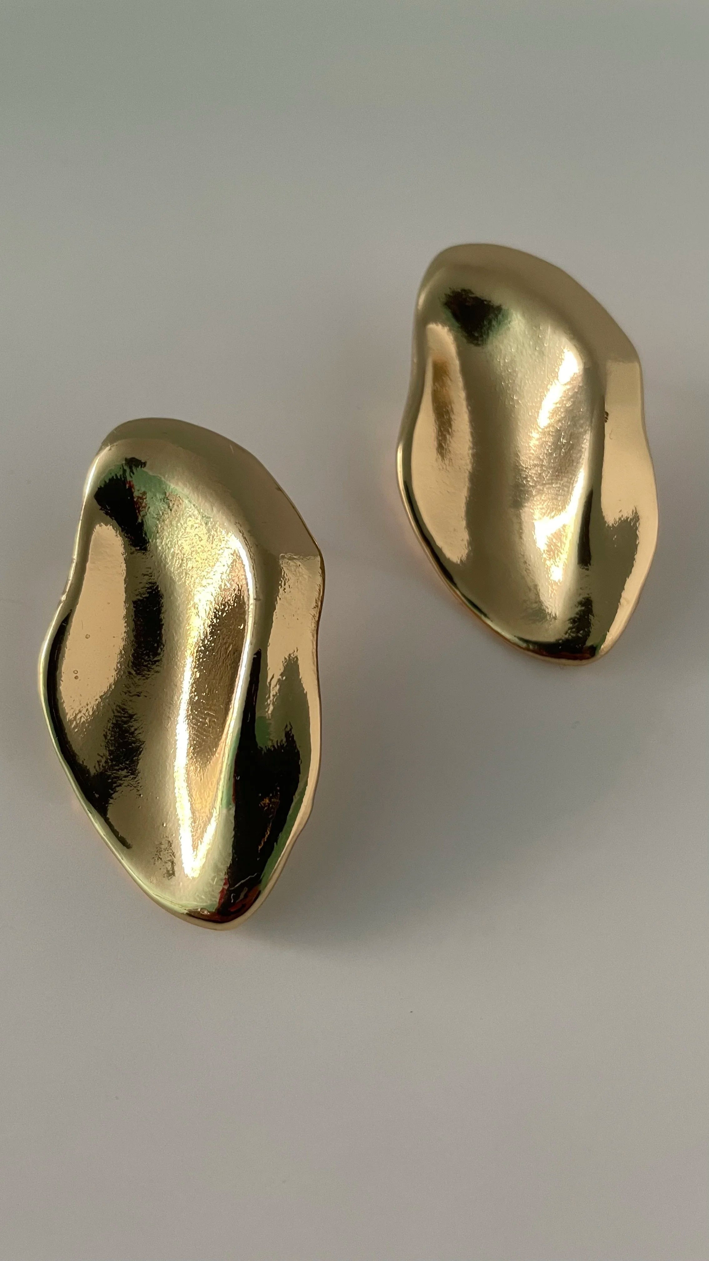 Thandi Gold Oval Textured Leaf Earrings