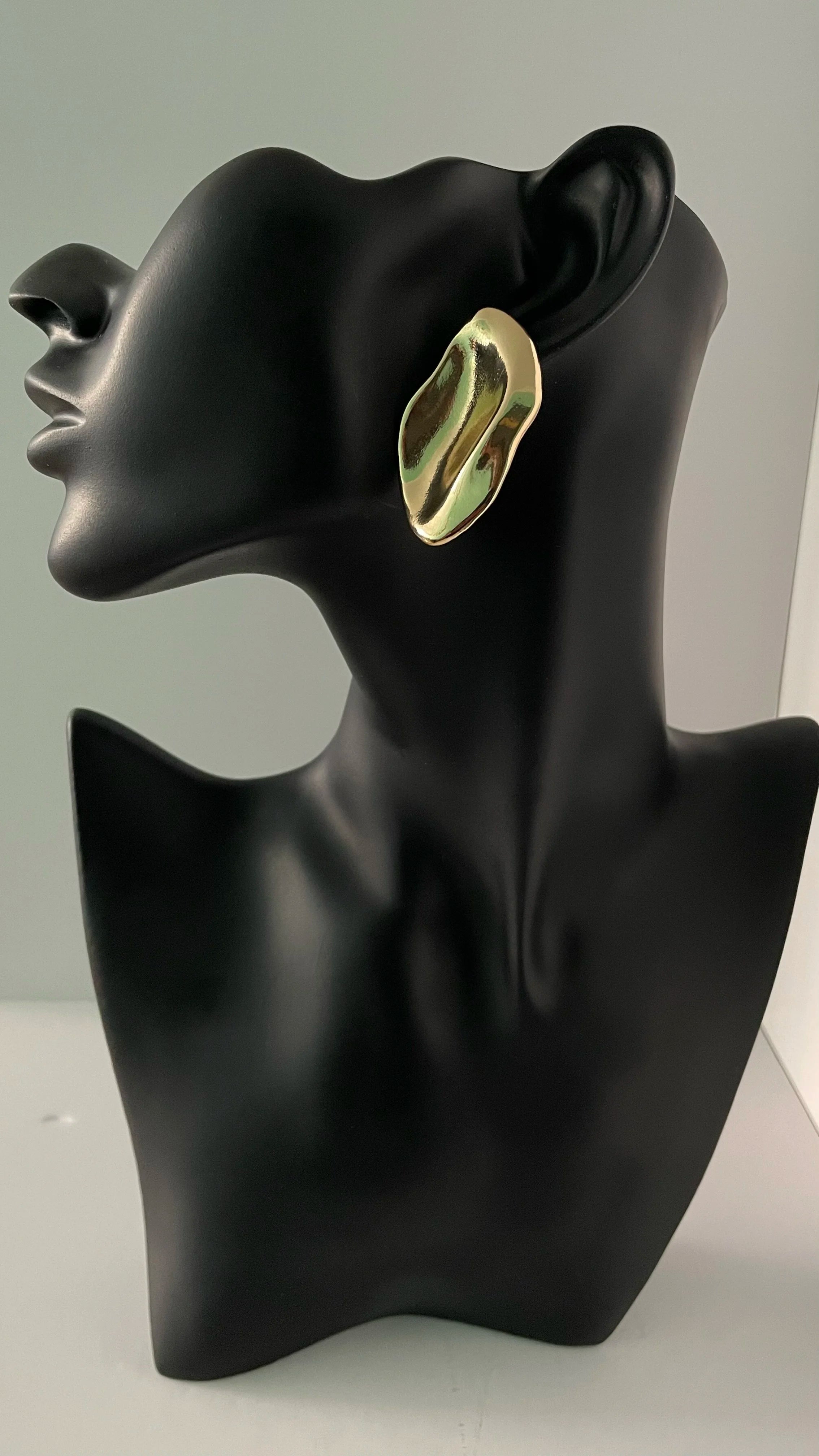 Thandi Gold Oval Textured Leaf Earrings