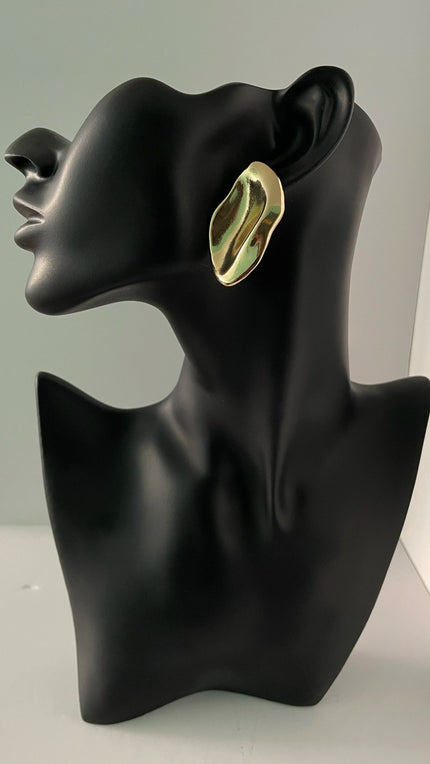 Thandi Gold Oval Textured Leaf Earrings
