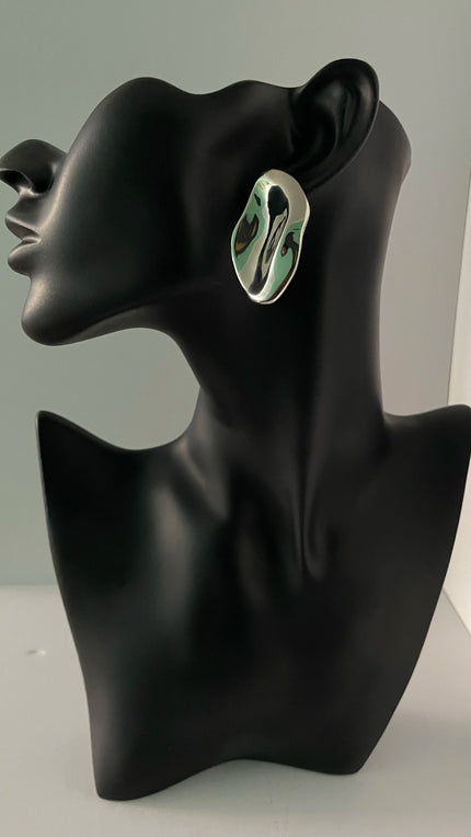 Thandi Silver Oval Textured Leaf Earrings
