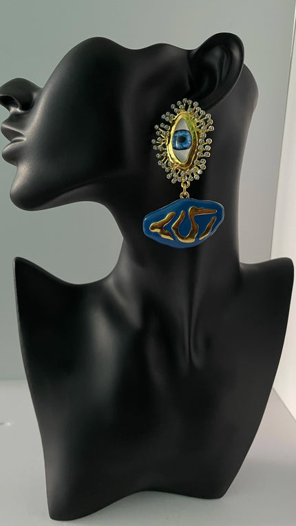 Mali Embellished Eye Gold Drop Earrings