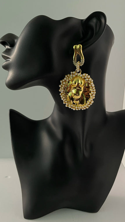 Nthabe Gold Pearl Encrusted Anatomy Earrings