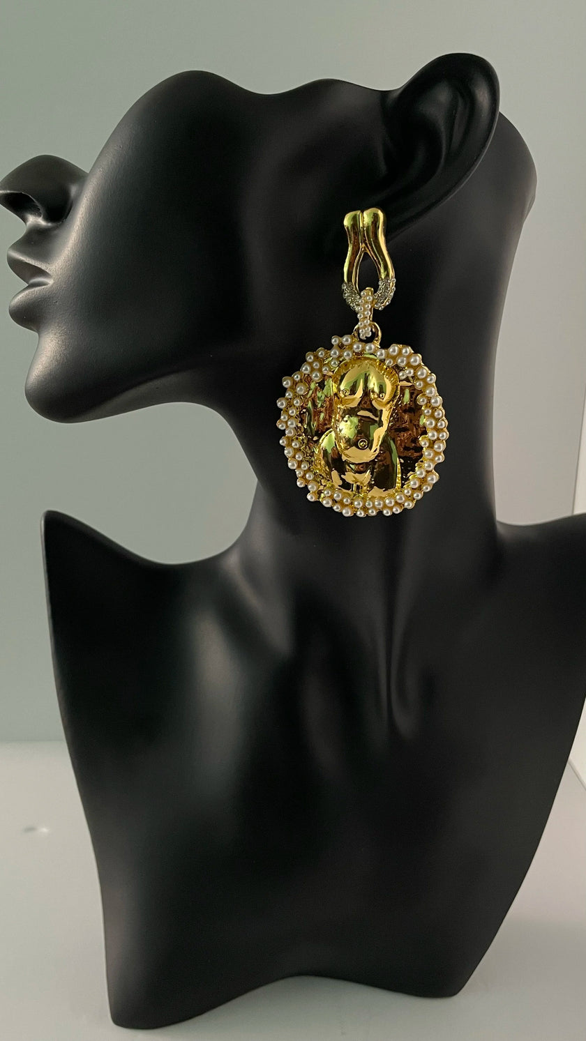 Nthabe Gold Pearl Encrusted Anatomy Earrings