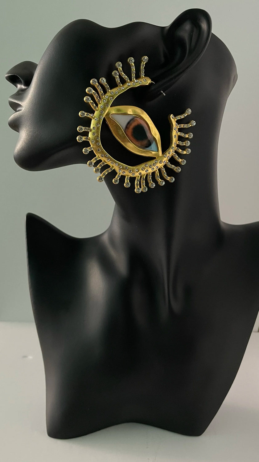 Alex Gold Neutral & Blue Eye Gaze Embellished Earrings