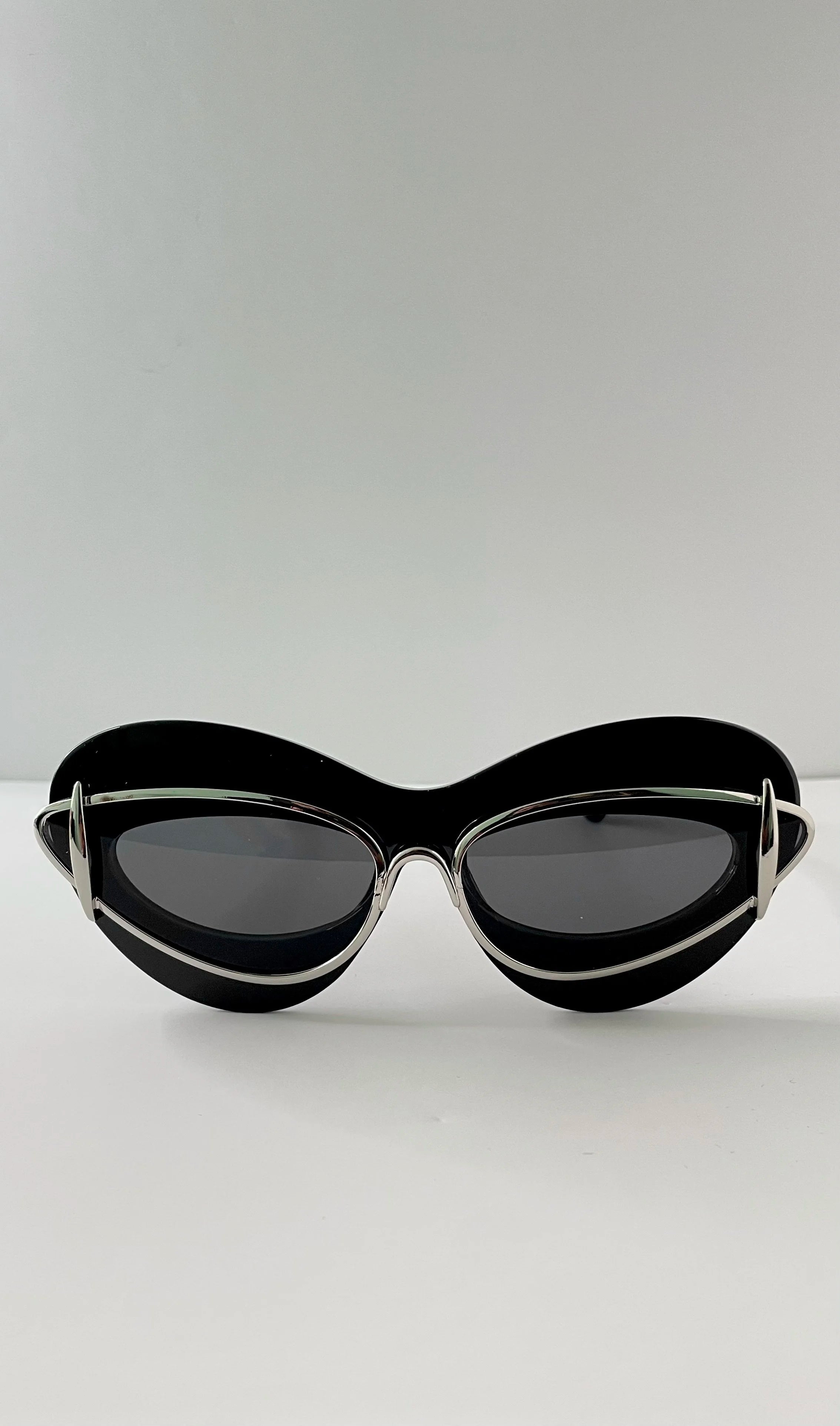 Noks Black & Silver Double Frame Cateye Sunglasses