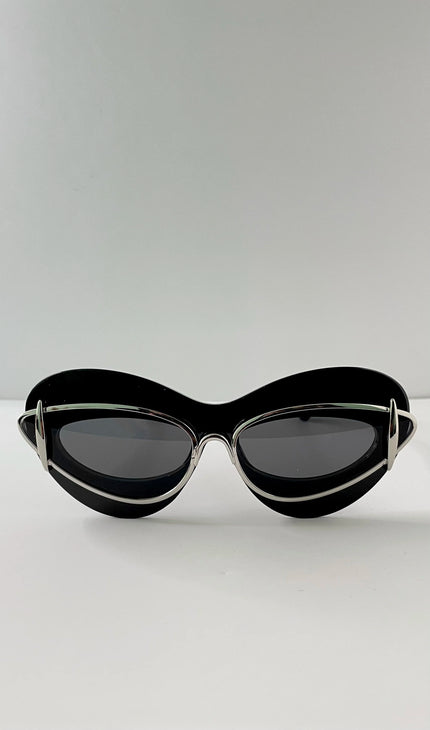 Noks Black & Silver Double Frame Cateye Sunglasses