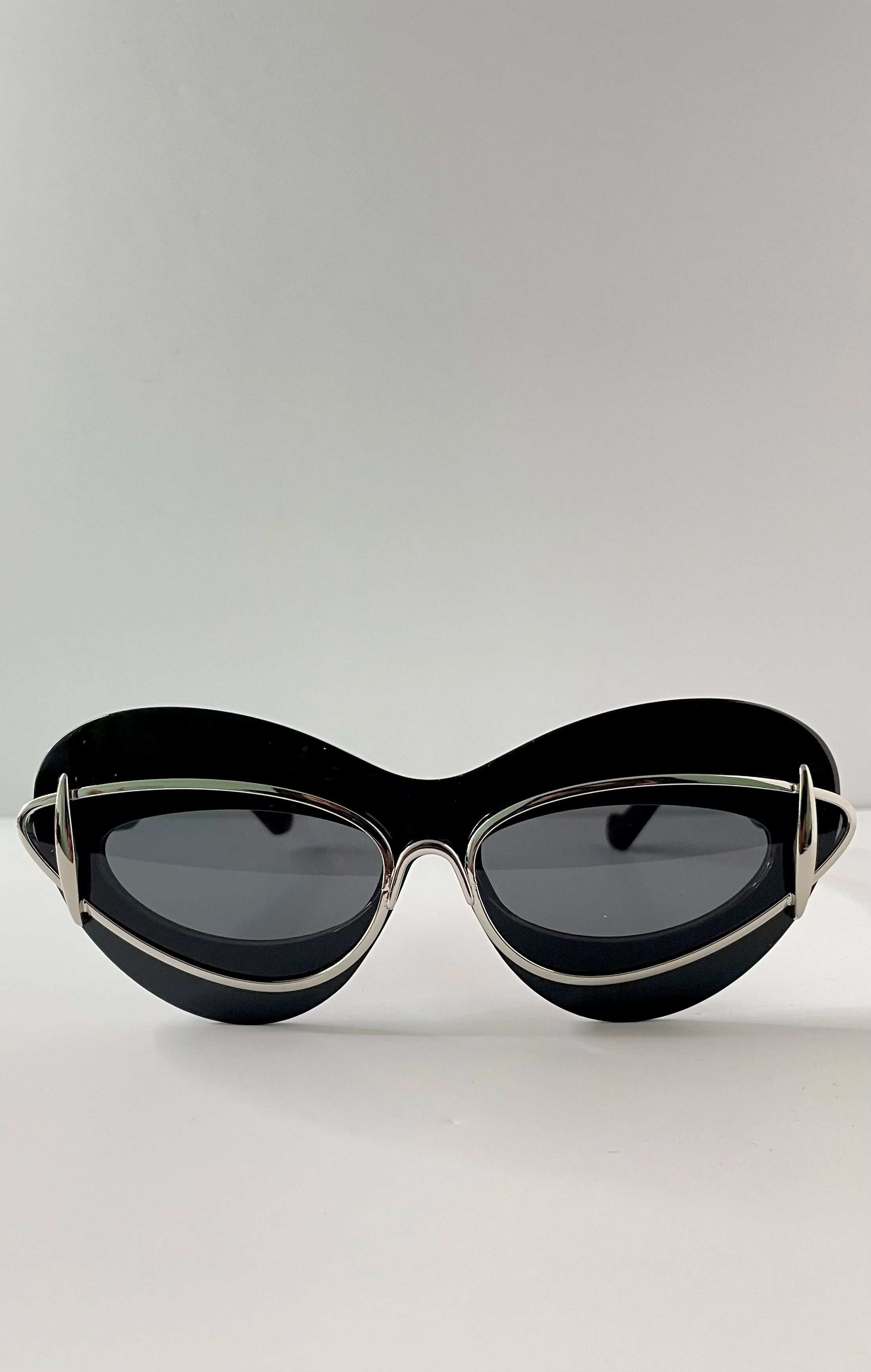Noks Black & Silver Double Frame Cateye Sunglasses